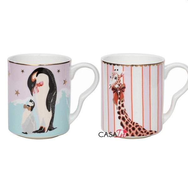 Set 2 Mug Small Xmas Pinguino E Giraffa - Yvonne Ellen